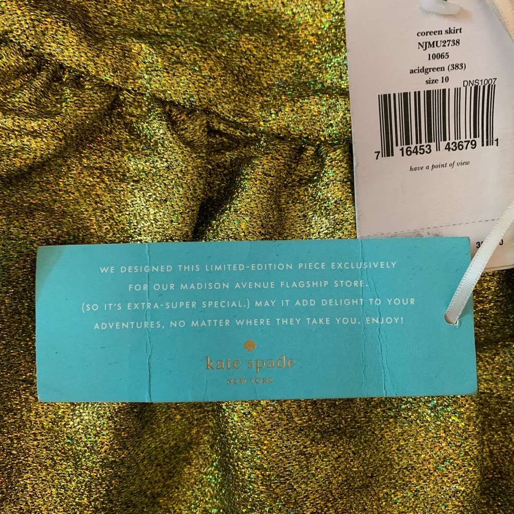 NWT kate spade Madison Ave Exclusive Acid Green Tinsel Coreen Cupcake Skirt RARE - Picture 5 of 13